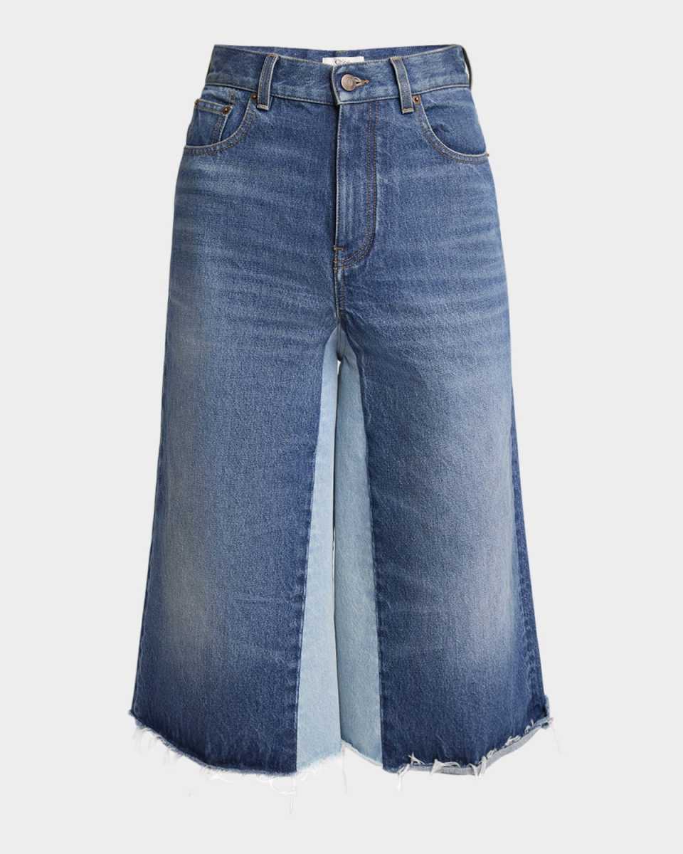 Paneled Denim Skirt Shorts